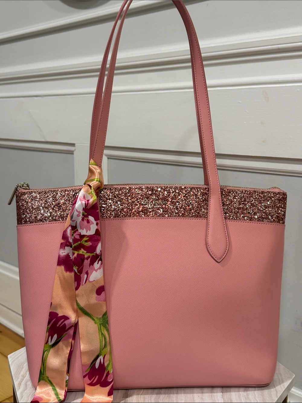 Kate Spade New York Bag Flash Glitter Pink Large Glitter-Trim Tote - Picture 4 of 17